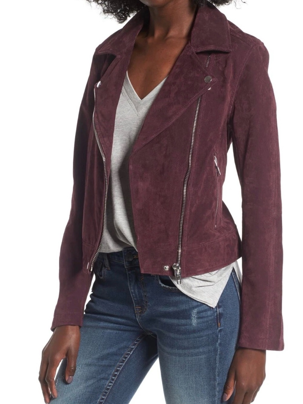 BlankNYC Denim Suede Moto Jacket - Plum / Purple